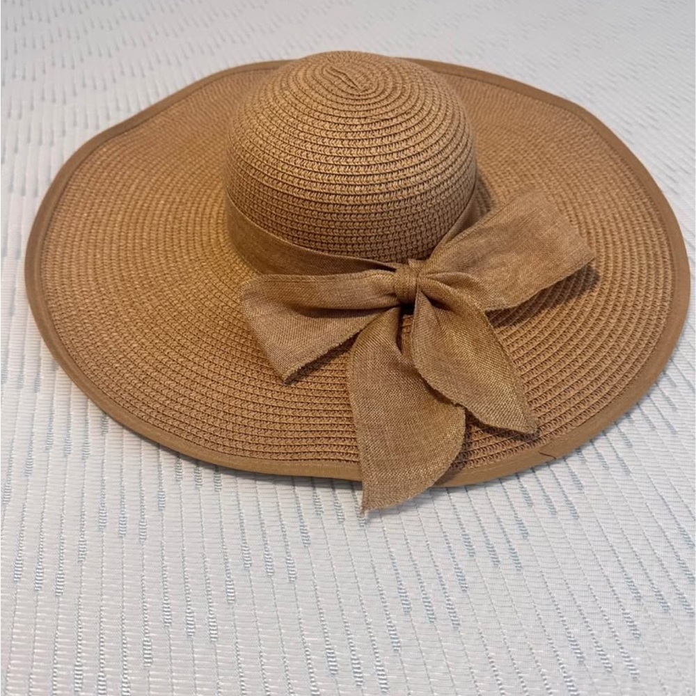 Elegant Tan Sun Hat with Bow